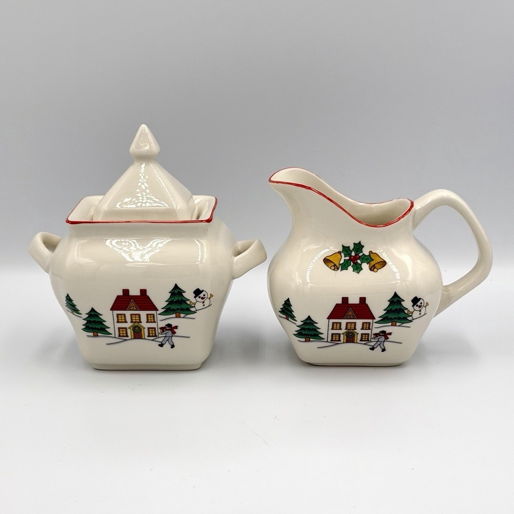 VTG 80s Jamestown China Joy of Christmas‎ Sugar Creamer Stoneware Set